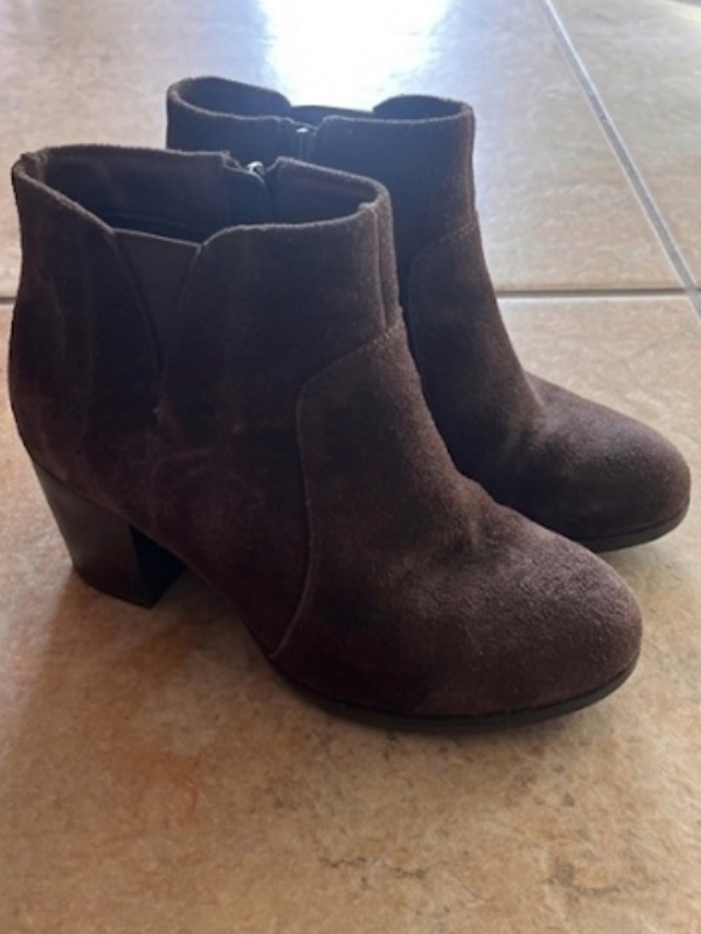 Clark’s Women's Brown Suede Block Heel Ankle Boot